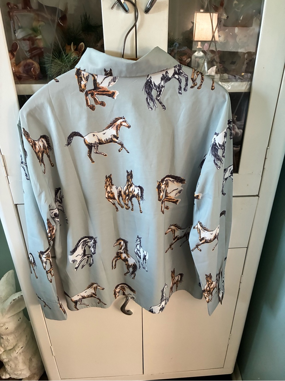 Mazik sz M Light Blue Horse-Print Button-Down Shirt - Picture 5 of 7